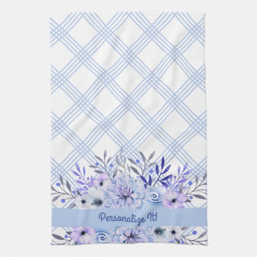 PERSONALIZED Blue Floral Kitchen Towel Theedoek (Verticaal)