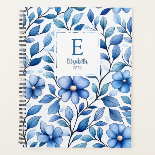 Personalized Blue Floral Monthly & Weekly Planner (Voorkant)