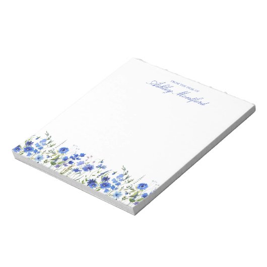 Personalized Blue Floral Notepad Notitieblok (Linkerzijde)