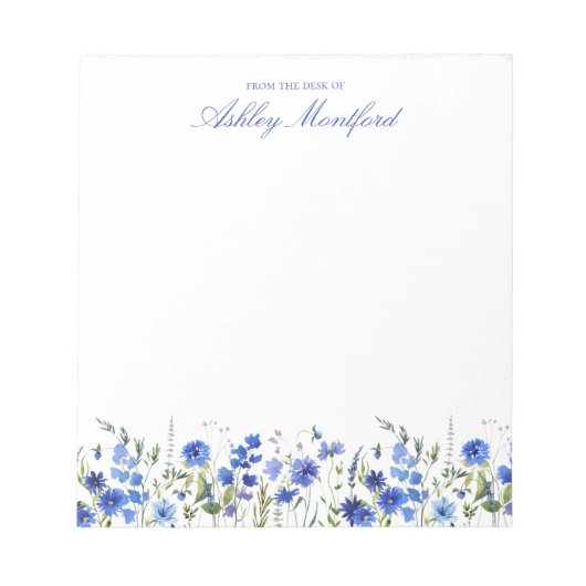 Personalized Blue Floral Notepad Notitieblok (Voorkant)
