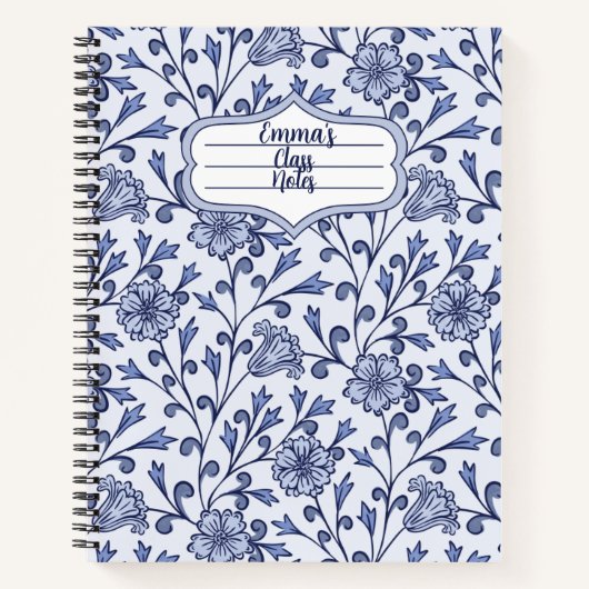Personalized Blue Floral Spiral Notebook 8.5x11 Notitieboek (Voorkant)
