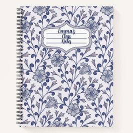 Personalized Blue Floral Spiral Notebook 8.5x11 Notitieboek