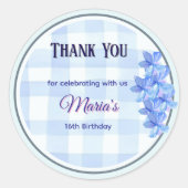 Personalized Blue Floral Thank You Sticker | Bday (Voorkant)