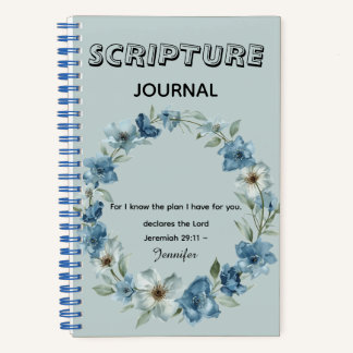 Personalized blue flower Bible Scripture jeremiah Notitieboek