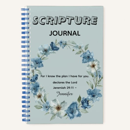 Personalized blue flower Bible Scripture jeremiah Notitieboek (Voorkant)