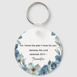 Personalized blue flower Bible Scripture jeremiah  Sleutelhanger