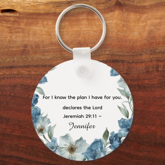 Personalized blue flower Bible Scripture jeremiah  Sleutelhanger (Voorkant)