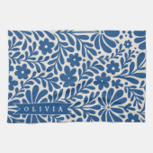 Personalized Blue Folk Floral Nordic Custom Theedoek (Horizontaal)