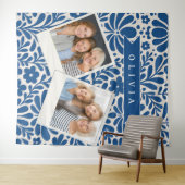 Personalized Blue Folk Floral Nordic Custom Wandkleed (In Situ (horizontaal))