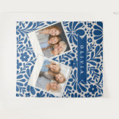 Personalized Blue Folk Floral Nordic Custom Wandkleed (Voorkant (horizontaal))