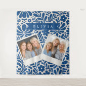 Personalized Blue Folk Floral Nordic Custom Wandkleed (Voorkant)