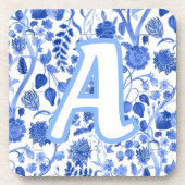 Personalized Blue French Toile A Bier Onderzetter (Voorkant)