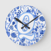 Personalized Blue French Toile Q Ronde Klok (Voorkant)