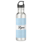 Personalized Blue Gingham Pattern & Custom Name Waterfles (Voorkant)