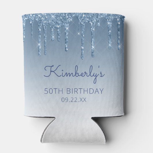 Personalized Blue Glitter Drip 50th Birthday Blikjeskoeler (Achterkant)