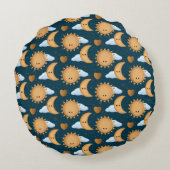 Personalized Blue Gold Sun Moon Sweet Dreams Name Rond Kussen (Achterkant)