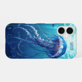 Personalized Blue Jellyfish Ocean iPhone 16 Hoesje (Achterkant horizontaal)