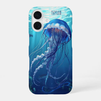 Personalized Blue Jellyfish Ocean iPhone 16 Hoesje