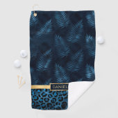 Personalized Blue Leopard Print Tropical Floral Golfhanddoek (Insitu)