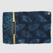 Personalized Blue Leopard Print Tropical Floral Golfhanddoek (Horizontaal)