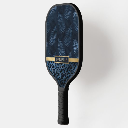 Personalized Blue Leopard Print Tropical Floral Pickleball Paddle (Links)