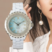 Personalized Blue Marble Women’s Rhinestone Watch  Horloge