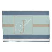 Personalized Blue Mint Tan Stripe Monogram Coastal Kussensloop (Voorkant)