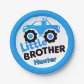 Personalized Blue Monster Truck Little Brother Papieren Bordje (Voorkant)