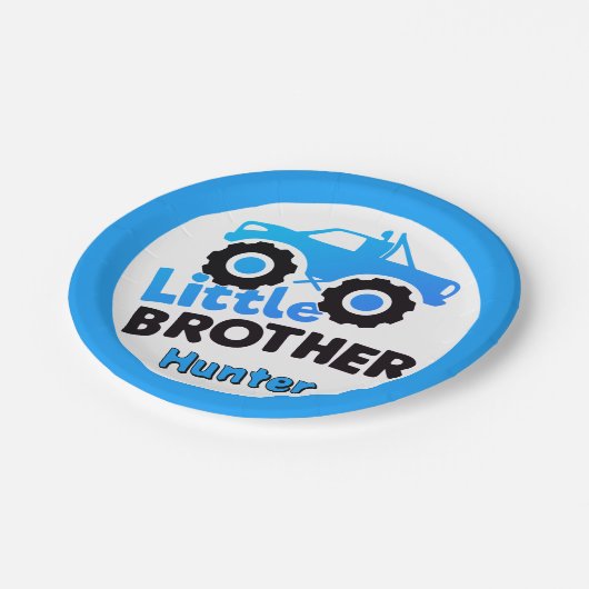 Personalized Blue Monster Truck Little Brother Papieren Bordje (Gekanteld)