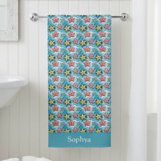 Personalized Blue Nautical Starfish Strandlaken
