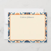 Personalized Blue Orange Tile Stationery Notitiekaartje (Voorkant)