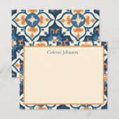 Personalized Blue Orange Tile Stationery Notitiekaartje (Voorkant / Achterkant)