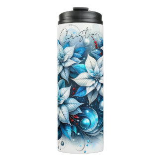 Personalized Blue Poinsettias Thermal Tumbler Thermosbeker
