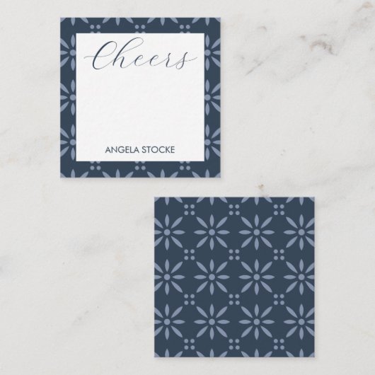 Personalized Blue Retro Flower Notitiekaartje (Voorkant / Achterkant)