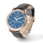 Personalized Blue Roman Numeral Luxury Custom Gift Horloge (Hoek)