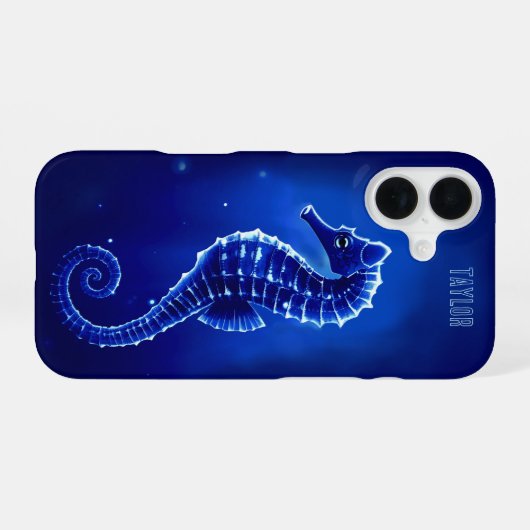 Personalized Blue Seahorse Ocean iPhone 16 Hoesje (Achterkant horizontaal)