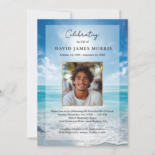 Personalized Blue Sky Funeral Invitation Kaart (Voorkant)