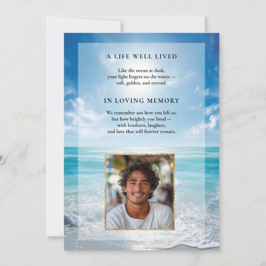 Personalized Blue Sky Funeral Invitation Kaart (Achterkant)