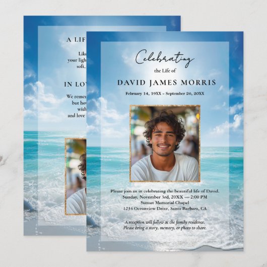 Personalized Blue Sky Funeral Invitation Kaart (Voorkant / Achterkant)
