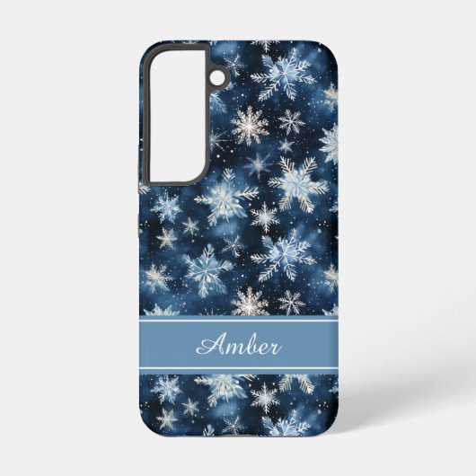 Personalized Blue Snowflake Phone Case Samsung Galaxy Hoesje (Achterkant)