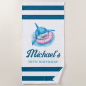 Personalized Blue Stripe with Shark Strandlaken (Voorkant)