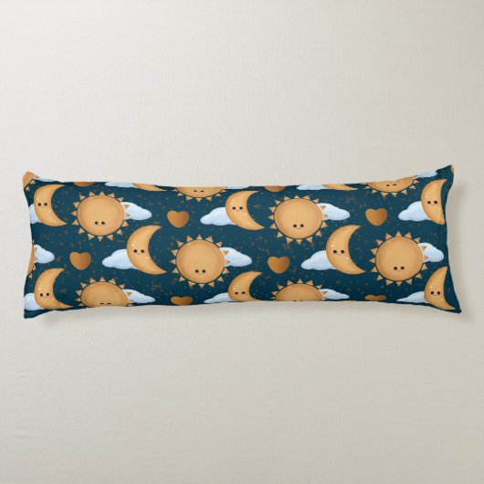 Personalized Blue Sun Moon Good Night Good Morning Lichaamskussen (Achterkant)