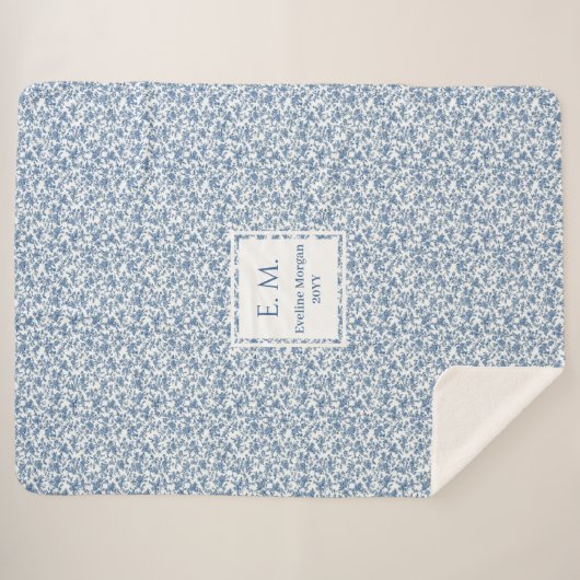Personalized Blue Toile Floral Cozy Gift Blanket Sherpa Deken (Voorkant (horizontaal))