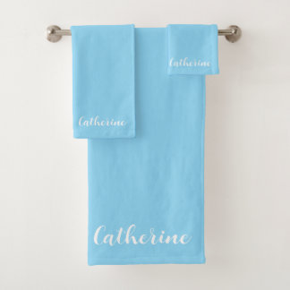 Personalized Blue Towels Set with Name  Bad Handdoek