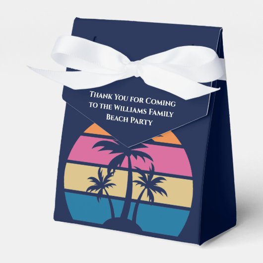 Personalized Blue Tropical Beach Party Bedankdoosjes (Voorkant Zijde)