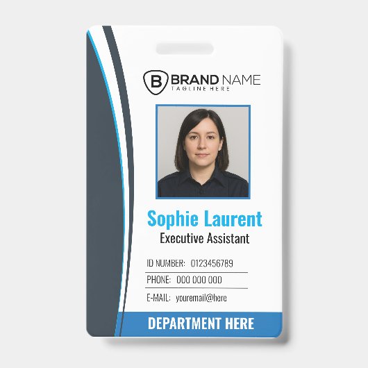 Personalized Blue White Corporate Staff ID Badge (Voorzijde)