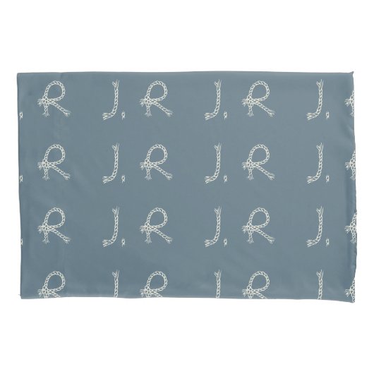 Personalized Blue White Rope Knot Monogram Nautica Kussensloop (Voorkant)