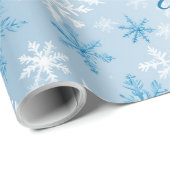 Personalized Blue & White Winter Snowflake Pattern Cadeaupapier (Rol Hoek)