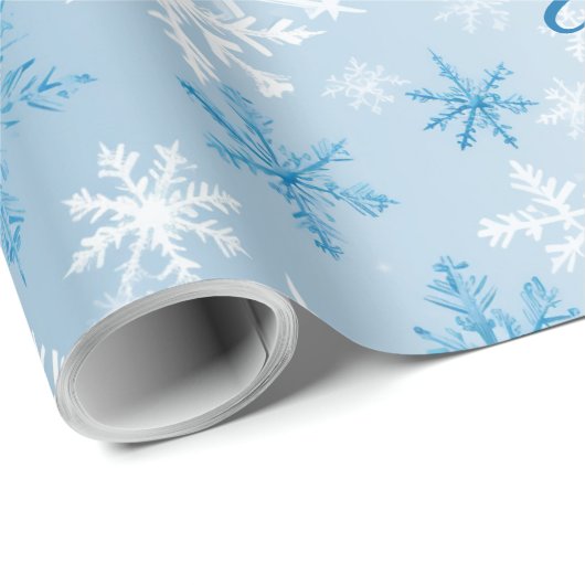 Personalized Blue & White Winter Snowflake Pattern Cadeaupapier (Rol Hoek)