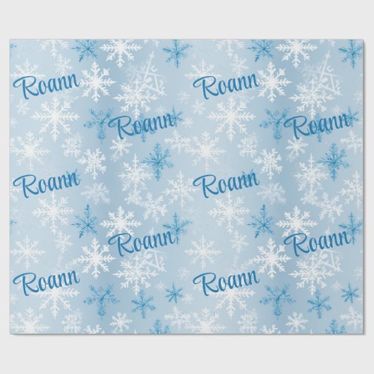 Personalized Blue & White Winter Snowflake Pattern Cadeaupapier (Vlak)